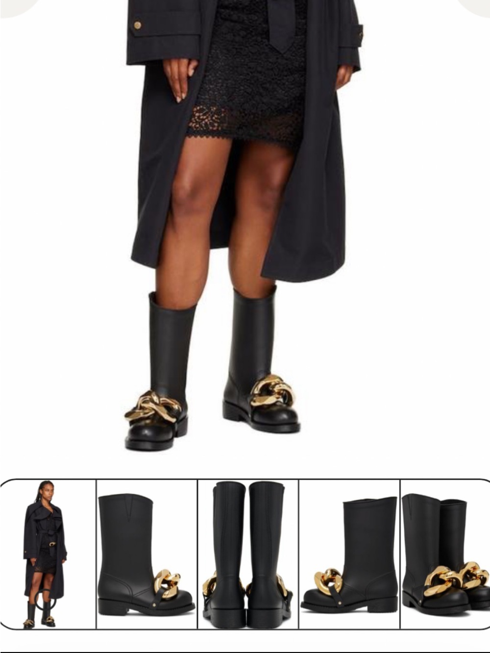 JW ANDERSON Black Rubber Rain Boots Gold Chain Detail